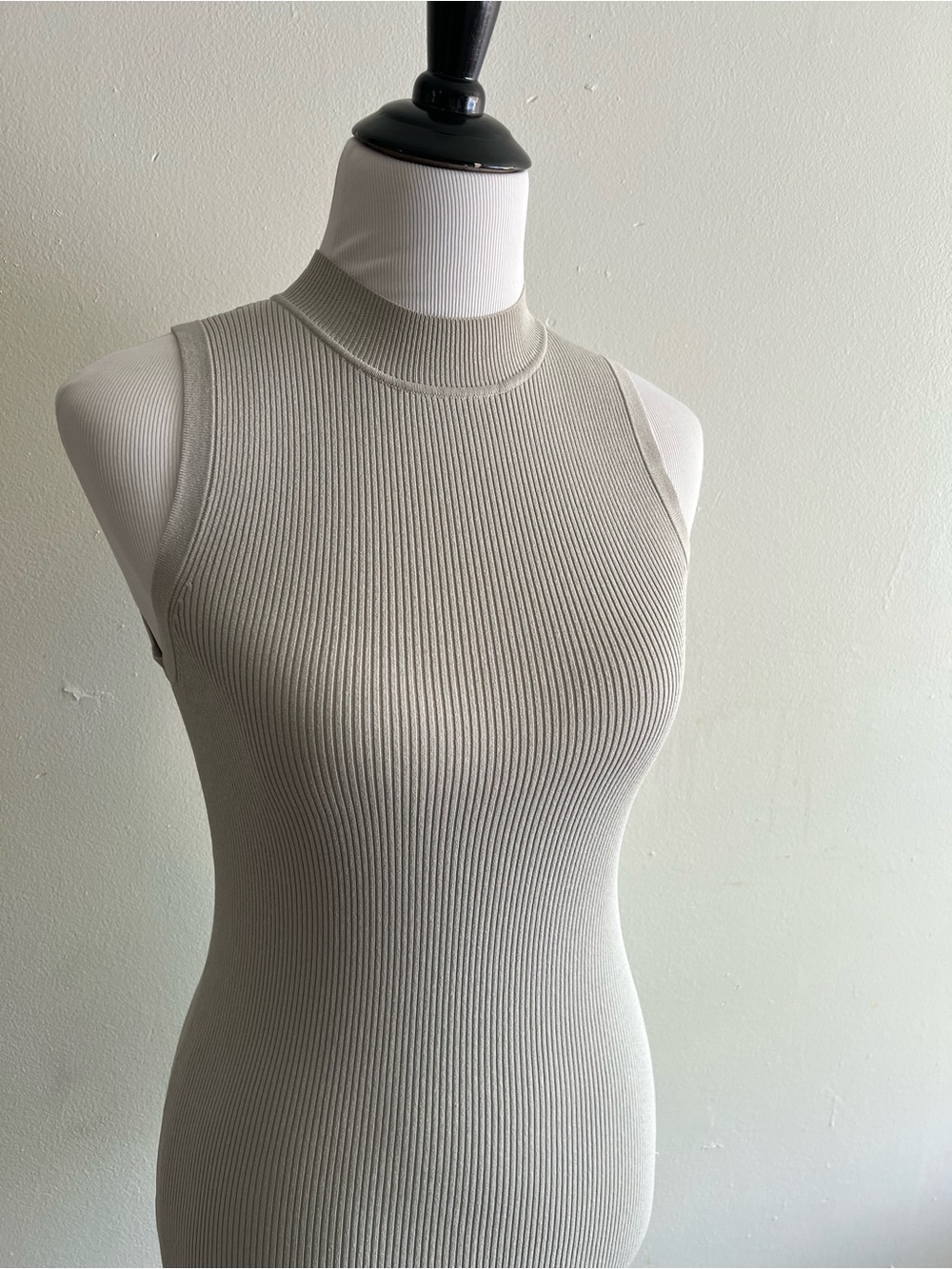 Zara Sleeveless Ribbed Mock Neck Maxi Dress - Light Gray